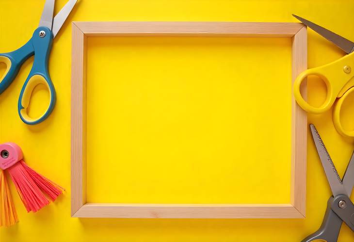 Top View of Craft Supplies for DIY on a Yellow Background